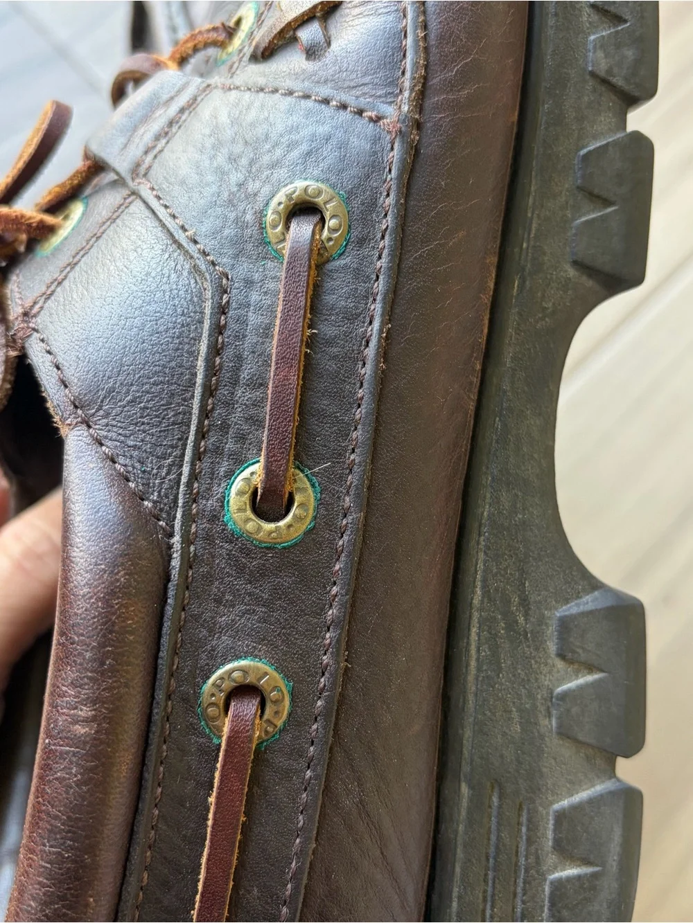 Vintage Polo Ralph Classic Brown Leather Boat Shoe with Rugged Sole